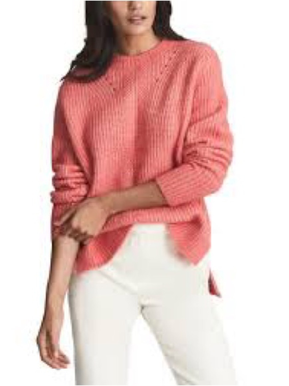 Reiss Coral Ribbed Crewneck Sweater Size M Alpaca Wool Blend